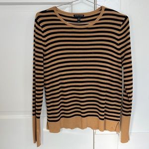 Eileen Fisher striped sweater. Tan and black, medium. 90% Tencel 10% Lyocell.